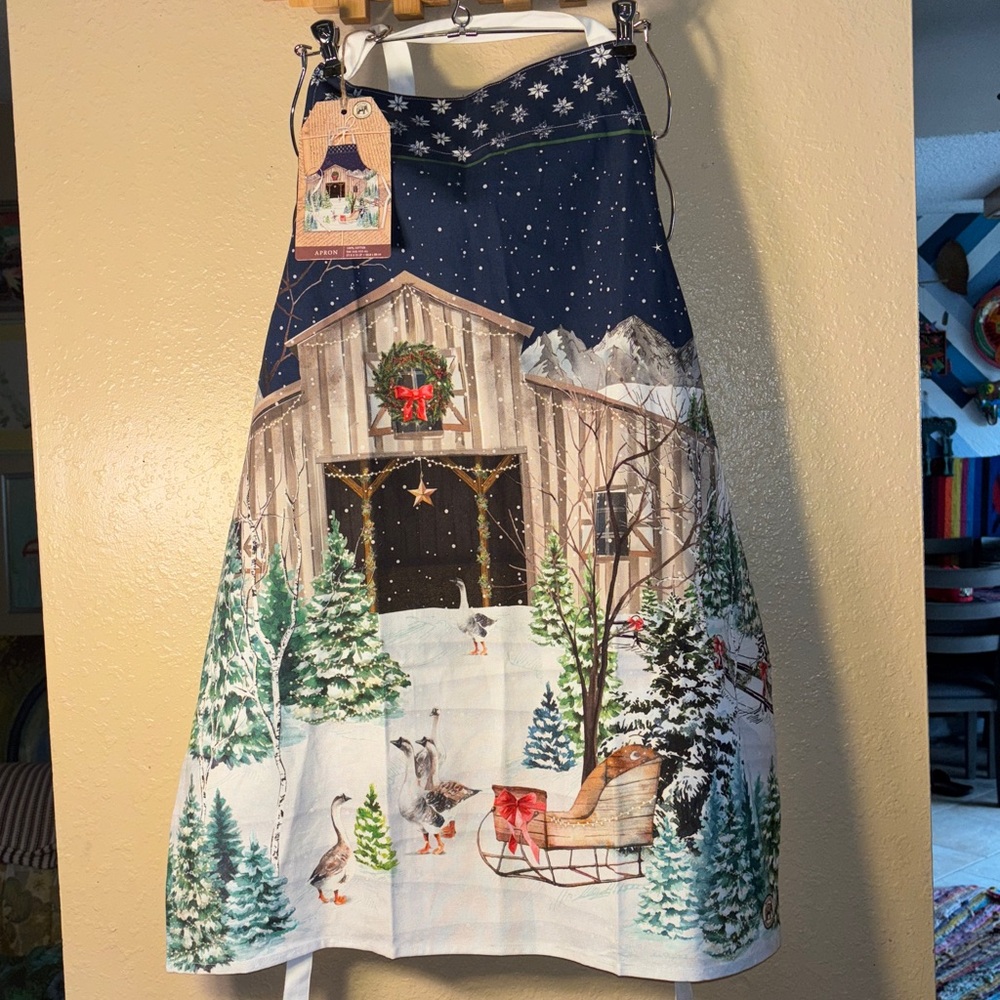 NWT Michel Design Works APR344 Adjustable Cotton Chef Apron, Christmas